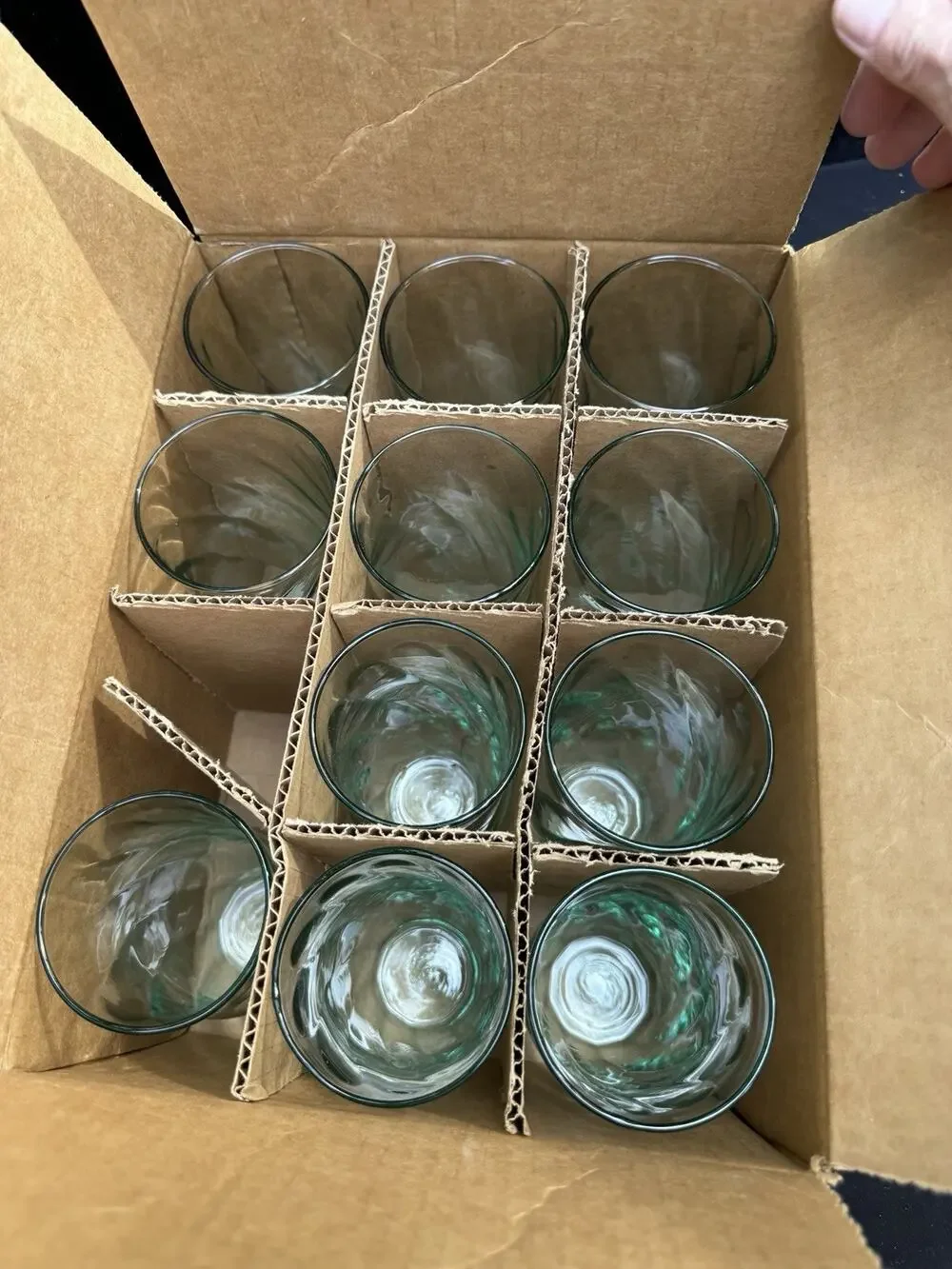 Vintage Indiana Glass 16 Oz Tumblers Spanish Green Swirl Case Of 11 New!